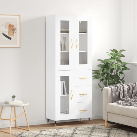 Credenza Bianco Lucido 69,5x34x180 cm in Legno Multistrato