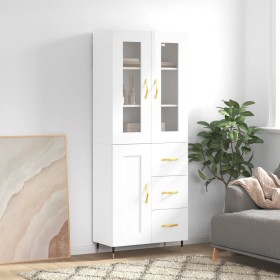 Credenza Bianco Lucido 69,5x34x180 cm in Legno Multistrato