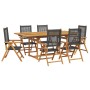 Set Pranzo Giardino 7 pz Nero in Polyrattan e Legno Massello