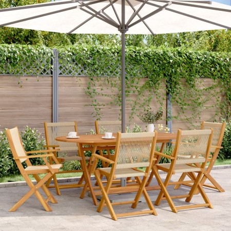 Set Pranzo da Giardino 7 pz Beige Polipropilene/ Legno Massello