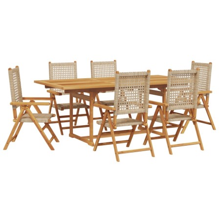 Set Pranzo da Giardino 7 pz Beige Polyrattan e Legno Massello