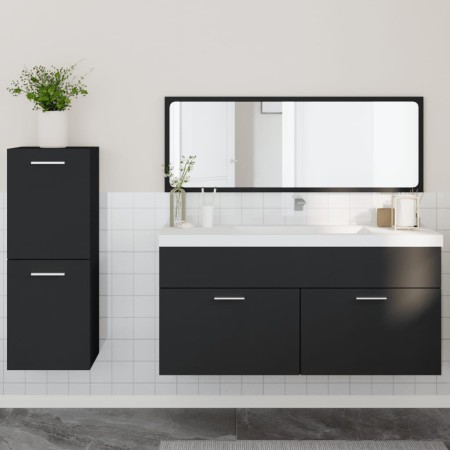 Set Mobili da Bagno 3 pz Nero in Legno Multistrato