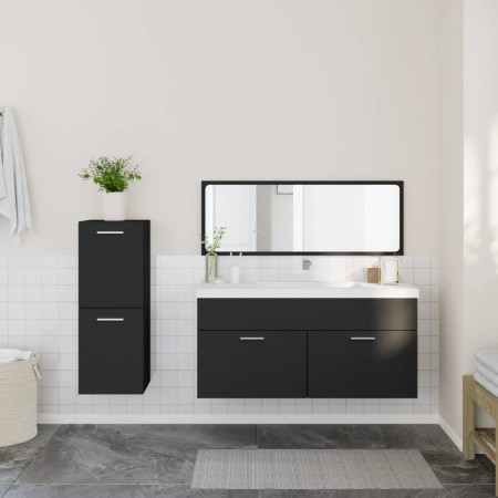 Set Mobili da Bagno 3 pz Nero in Legno Multistrato