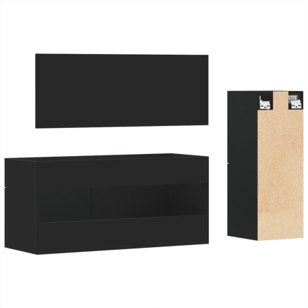 Set Mobili da Bagno 3 pz Nero in Legno Multistrato