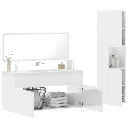 Set Mobili da Bagno 3 pz Bianco Lucido in Legno Multistrato