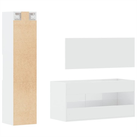 Set Mobili da Bagno 3 pz Bianco Lucido in Legno Multistrato