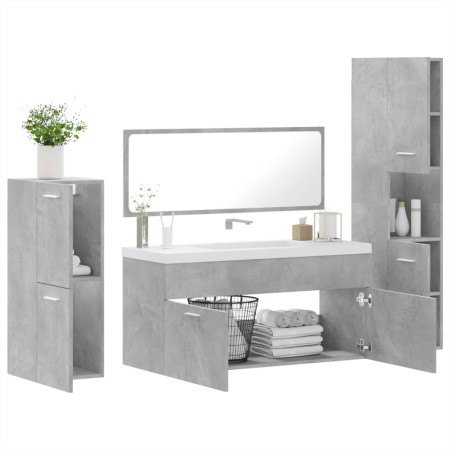 Set Mobili da Bagno 4 pz Grigio Cemento in Legno Multistrato