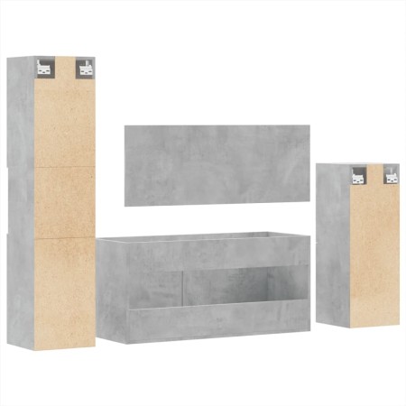 Set Mobili da Bagno 4 pz Grigio Cemento in Legno Multistrato