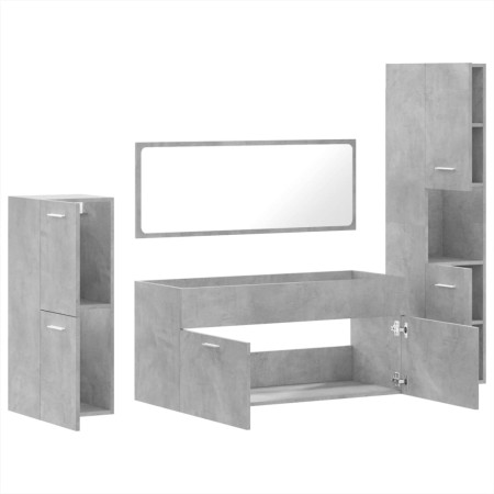 Set Mobili da Bagno 4 pz Grigio Cemento in Legno Multistrato