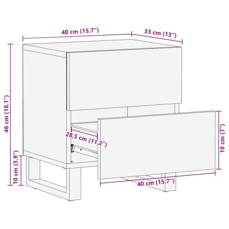 Comodino 40x33x46 cm in Legno Massello di Acacia