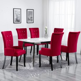 Sedia da Pranzo con Braccioli 6 pz Velluto Rosso