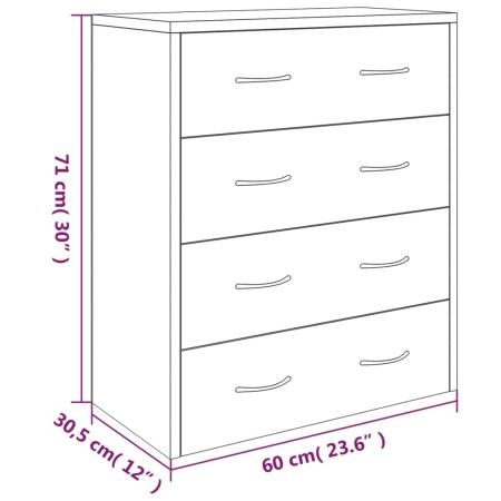 Credenza con 4 Cassetti 60x30,5x71 cm Bianco lucido