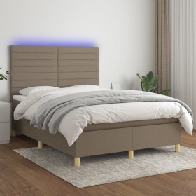 Letto a Molle con Materasso e LED Tortora 140x200 cm in Tessuto