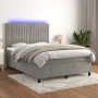 Letto a Molle Materasso e LED Grigio Chiaro 140x190 cm Velluto