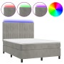 Letto a Molle Materasso e LED Grigio Chiaro 140x190 cm Velluto