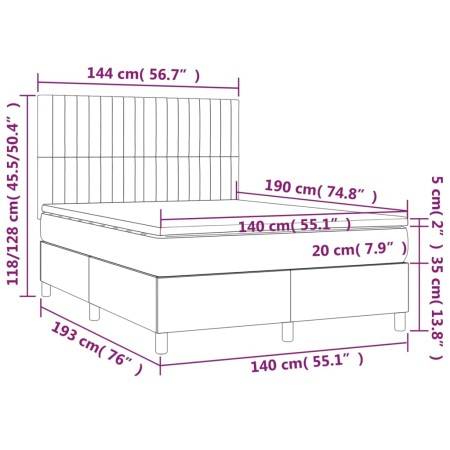 Letto a Molle Materasso e LED Grigio Chiaro 140x190 cm Velluto