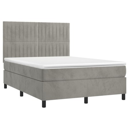 Letto a Molle Materasso e LED Grigio Chiaro 140x200 cm Velluto