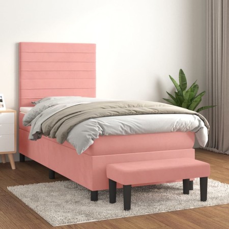 Giroletto a Molle con Materasso Rosa 90x190 cm in Velluto