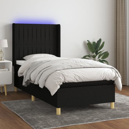 Letto a Molle con Materasso e LED Nero 90x200 cm in Tessuto