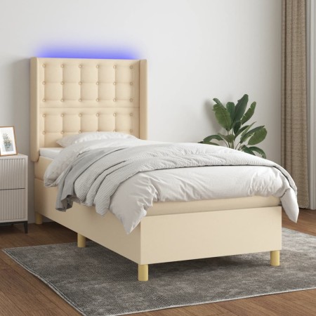 Letto a Molle con Materasso e LED Crema 80x200 cm in Tessuto