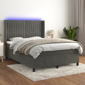 Letto a Molle con Materasso e LED Grigio Scuro 140x200 cm