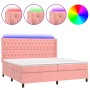 Letto a Molle con Materasso e LED Rosa 180x200 cm in Velluto