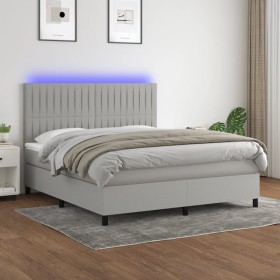 Letto a Molle Materasso e LED Grigio Chiaro 160x200 cm Tessuto