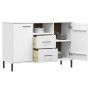 Credenza Gambe Metallo Bianco 113x40x77 cm Legno Massello OSLO