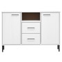 Credenza Gambe Metallo Bianco 113x40x77 cm Legno Massello OSLO