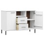 Credenza Gambe Metallo Bianco 113x40x77 cm Legno Massello OSLO