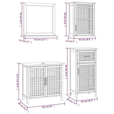 Set Mobili da Bagno 4pz in Legno Massello di Noce