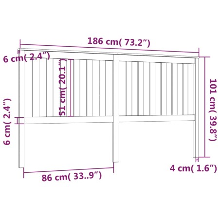 Testiera per Letto 186x6x101 cm in Legno Massello di Pino