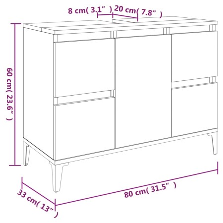 Mobile Lavabo Grigio Cemento 80x33x60 cm in Legno Multistrato