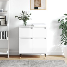 Credenza Bianco Lucido 60x35x70 cm in Legno Multistrato