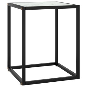 Tavolino da Salotto Nero con Vetro Marmo Bianco 40x40x50 cm