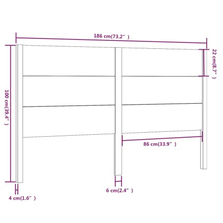 Testiera per Letto Bianca 186x4x100cm in Legno Massello di Pino