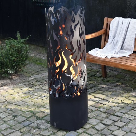 Esschert Design Braciere Cilindrico Flames in Acciaio Nero FF408