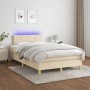 Letto a Molle con Materasso e LED Crema 120x190 cm in Tessuto