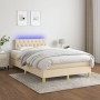 Letto a Molle con Materasso e LED Crema 120x190 cm in Tessuto