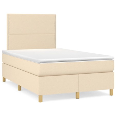 Letto a Molle con Materasso e LED Crema 120x190 cm in Tessuto