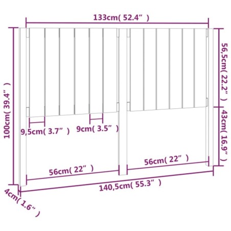 Testiera per Letto Bianca 140,5x4x100 cm Legno Massello di Pino