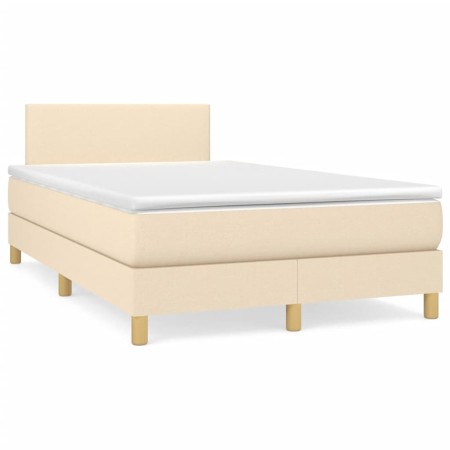 Letto a Molle con Materasso e LED Crema 120x190 cm in Tessuto