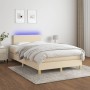 Letto a Molle con Materasso e LED Crema 120x190 cm in Tessuto