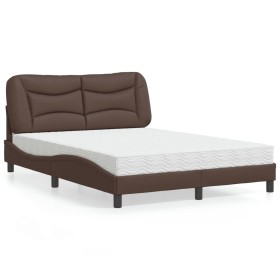 Letto con Materasso Marrone 140x190cm in Similpelle