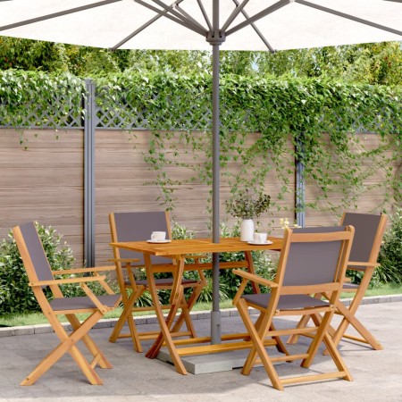 Set Pranzo da Giardino 5pz Antracite Tessuto e Legno Massello