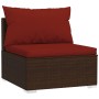 Divano a 4 Posti con Cuscini in Polyrattan Marrone
