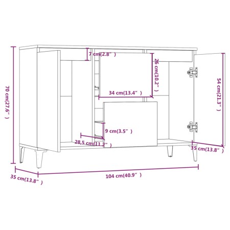 Credenza Rovere Marrone 104x35x70 cm in Legno Ingegnerizzato