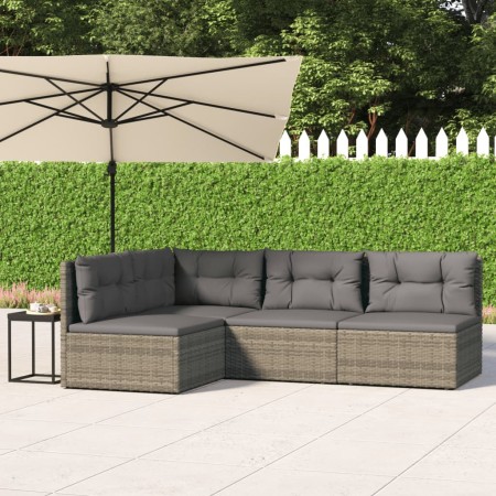 Set Divani da Giardino 4 pz con Cuscini in Polyrattan Grigio