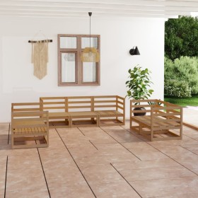 Set Divani da Giardino 7 pz Miele in Legno Massello di Pino