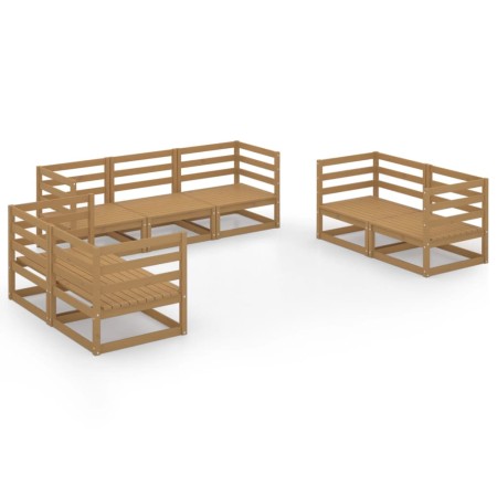 Set Divani da Giardino 7 pz Miele in Legno Massello di Pino